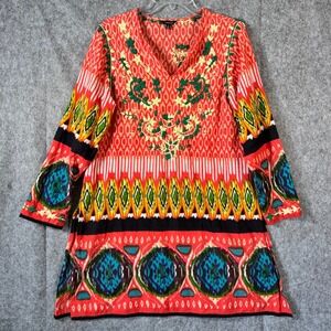 J Peterman Embroidered Tunic Dress Boho Festival Aztec‎ Womens Medium Coverup